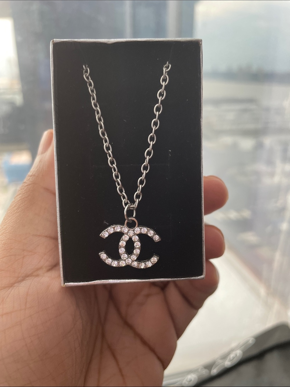 Silver Interlocking CC Pendant Necklace